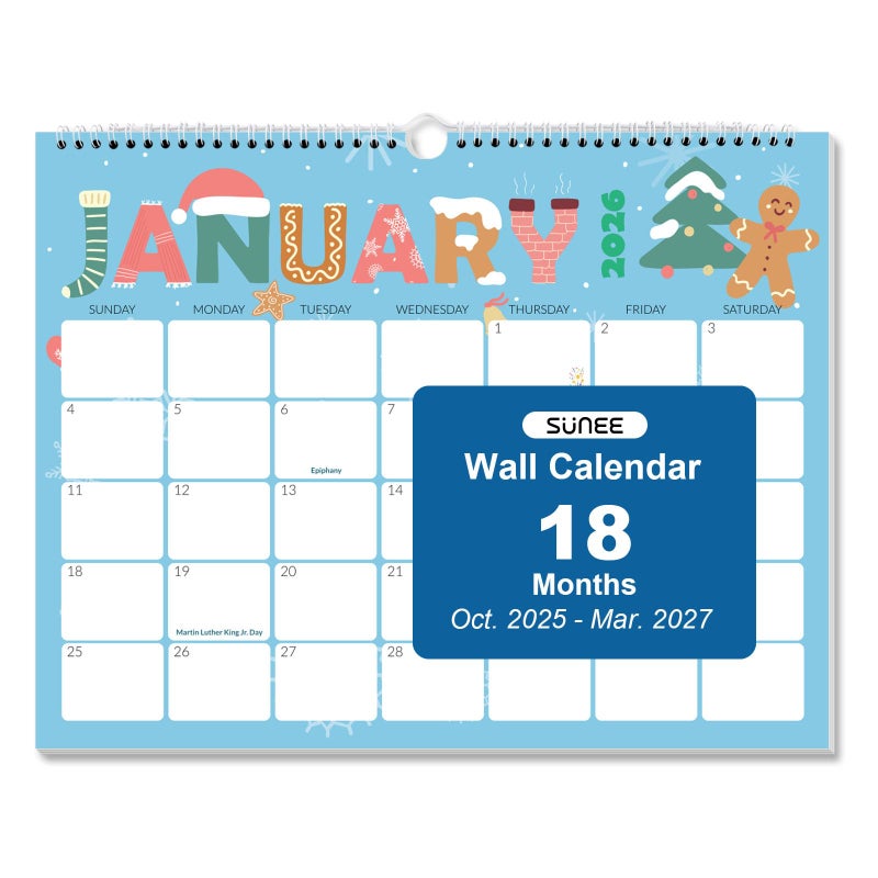 ساني تقويم SUNEE 2026، تقويم حائط 18 شهرًا 2026، تقويم معلق 11 بوصة × 8.5 بوصة، أكتوبر 2025 إلى مارس 2027، للتنظيم والتخطيط، لطيف - Image 1